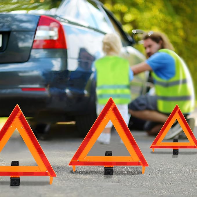 AYKRM 3Pack Car Warning Triangle Heavy Reflective Warning Road Safety Triangle Kit Suitable for car Breakdown and Temporary Parking on The Road.