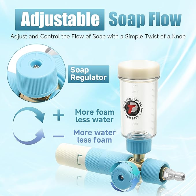 Tool Daily Foam Cannon with Dual Connector Accessory, Original Soap Cannon for Pressure Washer, 5 Power Washer Nozzle Tips, 1/4 Inch Quick Connect
