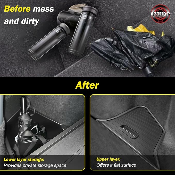 Trunk Storage Bins with TPE Lids Compatible with 2025 2026 Tesla Model Y Juniper , 2 PCS TPE Waterproof Trunk Side Storage Box Organizer Fit Tesla Model Y Accessories