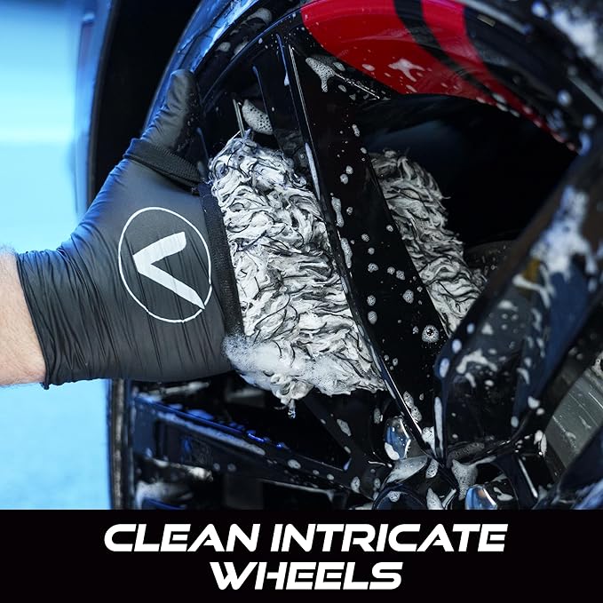 VIKING Wheel Cleaner Mitts for Car, Microfiber Wheel Cleaner for Car Detailing and Rims, Black and White, 5.5 Inch x 4.4 Inch, 2 Pack