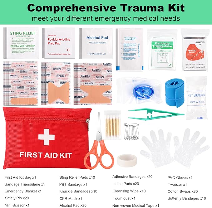 Survival Kit 256 in 1, First Aid Kit Survival Gear Tools Trauma Kit with Molle Pouch for Outdoor, Camping, Hunting, Hiking, Earthquake, Home, Office, Gifts for Men Dad Husband Women
