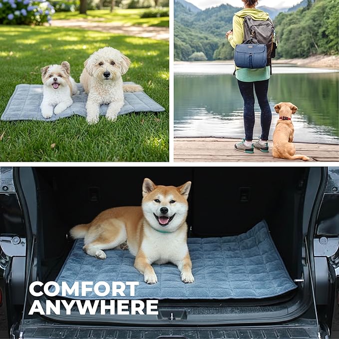 KindTail Nomad Nap Mat - Travel Dog Bed - Machine Washable, Water-Resistant Dog Mat for Pets up to 50 lbs - Lightweight, Portable Pet Bed with Carry Handle - Folds to 14 x 9 x 5 (1.5 lbs, Light Grey)