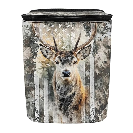 Camo Deer Car Trash Can with Lid USA Flag Car Garage Bag Automotive Garbage Can Reusable Auto Accessories Interior Organizer with Adjustable Straps