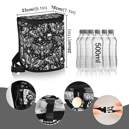 MNSRUU Car Trash Can with Lid, Digital Skull Head Moth Car Trash Bag Hanging Organizers and Storage for Front Back Seat, Leak-Proof Trash Bin