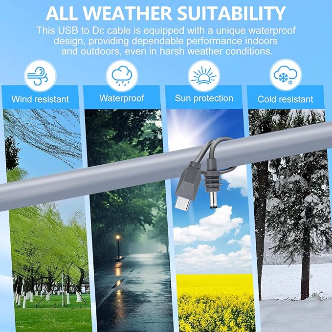 Starlink Mini USB C to DC Power Cable, Compatible with 65W+ Power Bank and PD Charger, Starlink Mini Cable USB Type-C to DC Cord, 18AWG Waterproof, Plug and Play for Outdoor Camping Travel (10FT/3M)