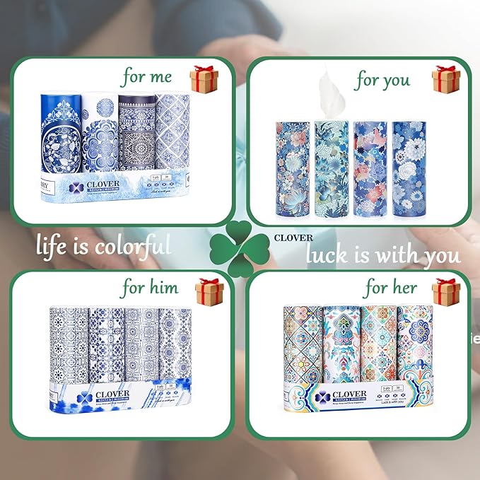 Car Round Canned Tissue Box Cup Holder Facial Tissues,Cylinder Tube Face Towel,4 Canister 3-Ply Car Napkins for Travel Tissue Bulk Fit、Home、Office、School by CLOVER