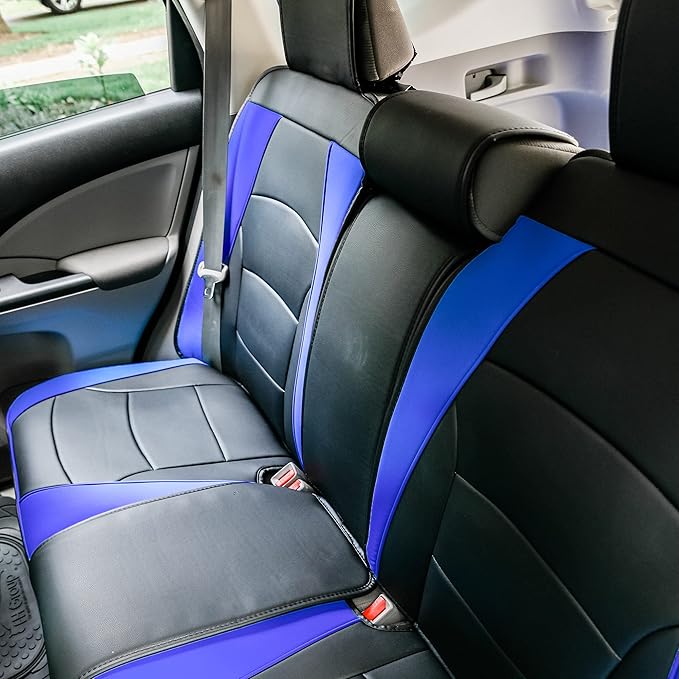 FH Group Car Seat Cover for Back Seat Blue Black Faux Leather - Universal Fit, Rear Seat Covers for Cars with Rear Split Bench, Car Seat Cushions, Car Interior Accessories for SUV, Sedan, Van