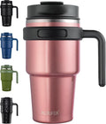 ALOUFEA 20 oz Insulated Coffee Mug Tumbler with Handle, Stainless Steel Travel Mug Tumbler with Lid and Straw,Double Wall Vacuum Leak Proof Ice Coffee Thermal Cup, Rose Gold
