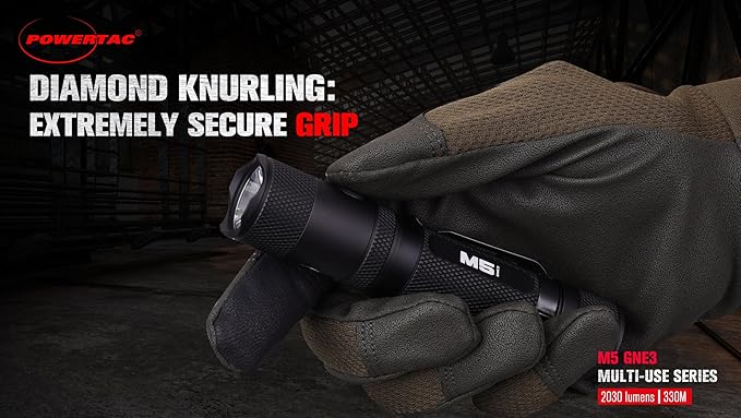 PowerTac M5-G3 2030 Lumens Rechargeable Tactical Flashlight, 330M Throw with Magnetic Charging and Dual Switch, LED Flashlight for Outdoor Emergency