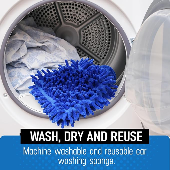 Ultra Plush Microfiber Car Wash Mitt - Scratch-Free, Lint-Free, Extra Absorbent, Machine Washable - Detailing Chenille Cleaning Mitt Perfect for Cars, Trucks, Motorcycles, and Household Surfaces