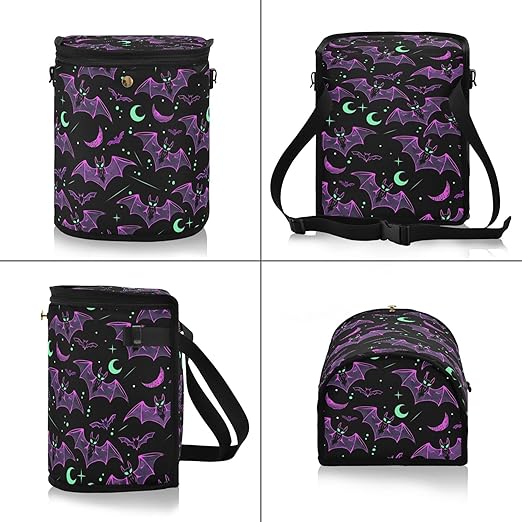 MNSRUU Car Trash Can with Lid, Neon Purple and Bats Stars and Moons Car Trash Bag Hanging Organizers and Storage for Front Back Seat, Leak-Proof Trash Bin