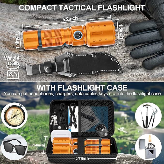 Banral Flashlights High Lumens Rechargeable, Super Bright Long Range Small Powerful Flashlight, 6 Modes LED Tactical Pocket Waterproof Flash Light for Home Emergency (2, Orange)