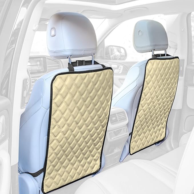 FH Group Faux Leather Auto Seat Back Kick Protectors, Heavy Duty Car Kick Mat for Kids –2-Pack Diamond Stitched Back Seat Protector, Waterproof Protection, Easy to Clean