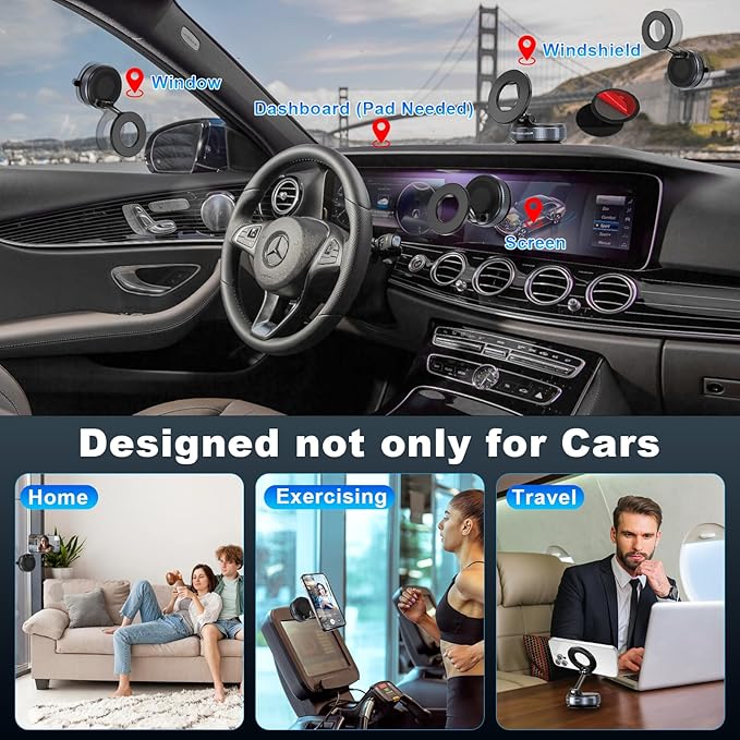 Vacuum Magnetic Phone Holders for Your Car, 360° Adjustable Car Phone Holder for Magsafe with Powerful Magnet, Folding Car Mount for iPhone 17 Pro Max 16 15 14 13 12 Air Plus & Android