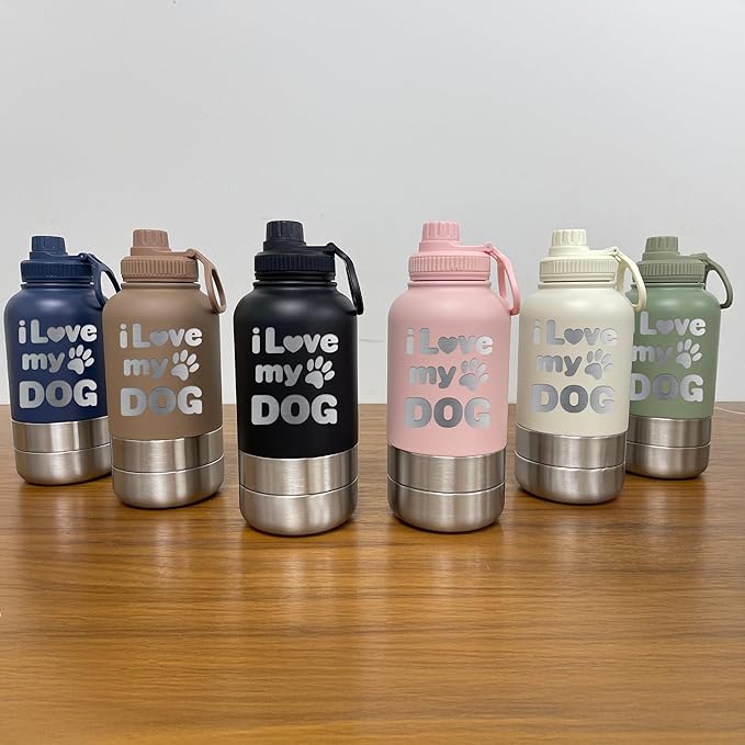 TEEAMORE I love My Water Tumbler with Bowls Personalized Stainless Steel Travel Bottle Brown