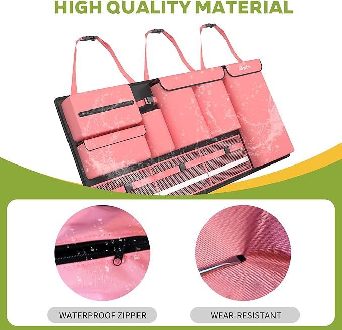 Backseat Hanging Trunk Organizer for SUVs, Cars, Trucks & MPVs | Multi-Pocket Storage with Anti-Slip Straps | Space-Saving Auto Accessory | Gift for Men & Women | Pink, 37.8" x 18.1" - K230