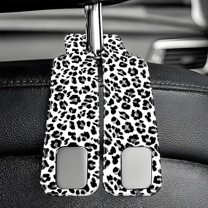 1 Pack Car Seat Headrest Hooks for Purses Abstract Black and Grey Leopard Bag Purse Holder for Car with Double Metal Hooks Car Purse Hanger Hanging Accessories