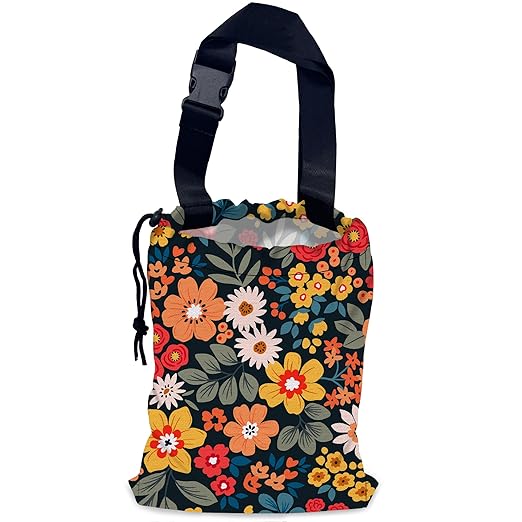 Colorful Flowers Car Trash Bag,Floral Bouquets Hanging Drawstring Car Garbage Bag,Waterproof Canvas Car Back Seat Organizer with Adjustable Buckle,for Vehicles,SUVs,Camping,Road Trips