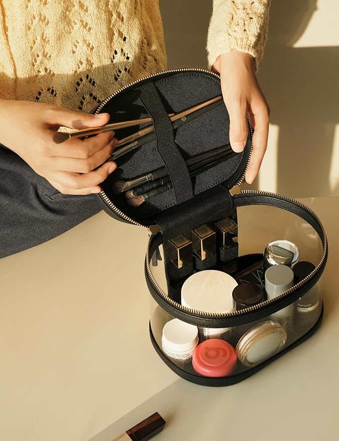 Popvibe Clear Makeup Bag Travel Cosmetic Case Transparent Toiletry Bag with Zipper, Portable Make Up Organizer Traveling Compact Car Bag for Essentials