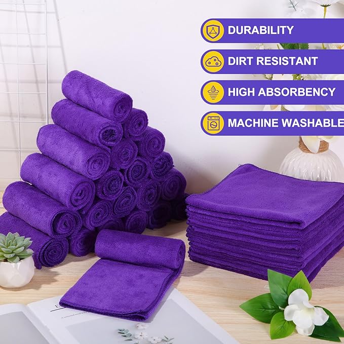 Nuenen Microfiber Cleaning Cloths for Cars 16 x 16 Inch Ultra Absorbent Car Towels Drying Reusable Cleaning Supplies House Kitchen Window Microfiber Towel(Purple,60 Pcs)