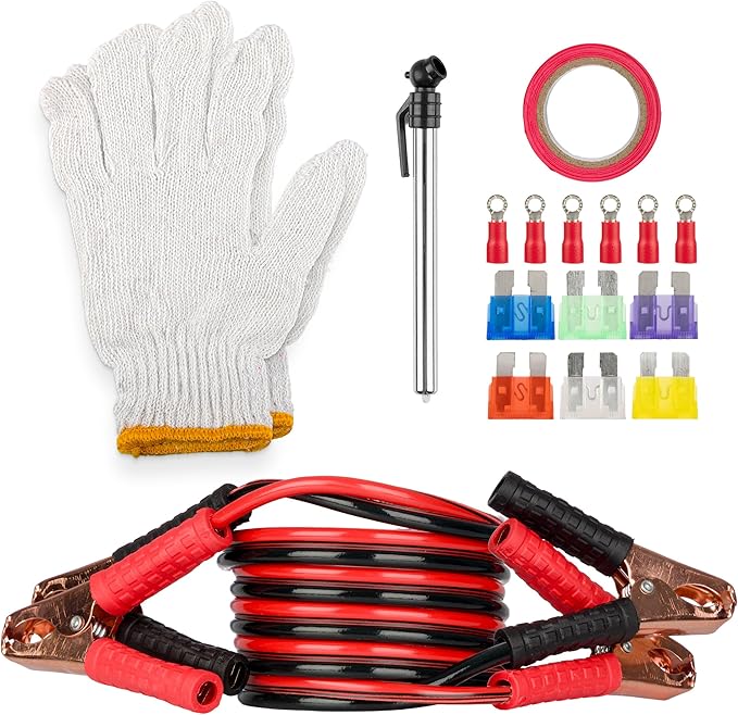 Roadside Emergency Car Kit - 30-Piece Road Trip Essentials Tool Set with Jumper Cables and Carrying Case for Car, Truck, or RV by Stalwart (Gray/Red)