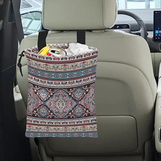 Car Trash Bag Geomatric Textile Texture Car Garbage Bag Hanging Car Trash Can for Back Seat with Drawstring, Waterproof Garbage Bags for Car Accessories Vehicle Travelling Camping Outdoor