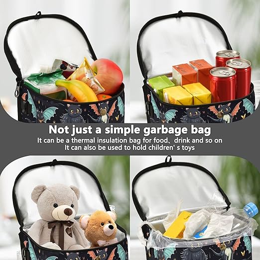 MNSRUU Car Trash Can with Lid, Gothic Skull Cat Bat Car Trash Bag Hanging Organizers and Storage for Front Back Seat, Leak-Proof Trash Bin