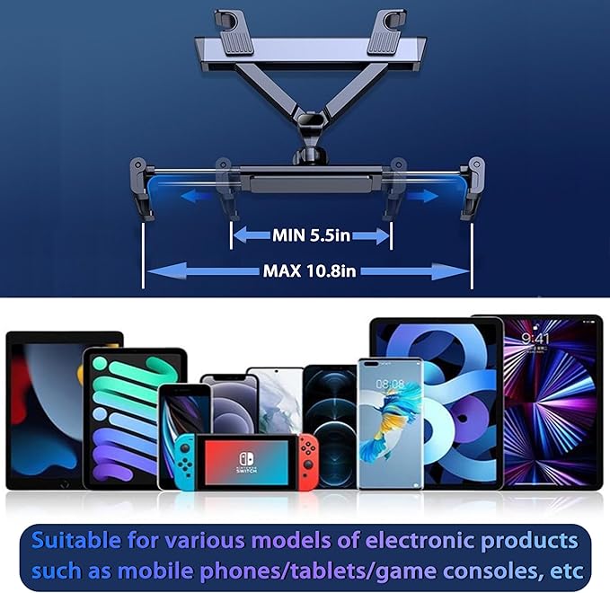 2026 Car Headrest Tablet Holder (2 Pack), Car iPad Holder for Kids, Scalable Tablet Mount for Backseat, for iPad Pro Fire HD and more, for Most Tablets/Phones, Fits Larger Tablets [Upgrade -Black]