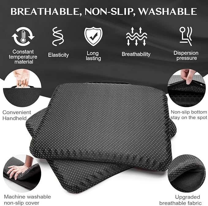 Gel Seat Cushion, for Long Sitting -Double Thick Gel Seat Cushion Breathable Honeycomb Chair Cushion with Non-Slip Cover for Office Chair Car, Wheelchair, Long Trips,Relief Sciatica Pain