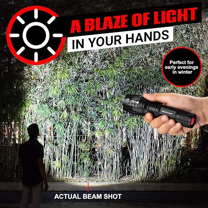 LED Flashlight High Lumens, Mini Tactical LED Flashlight 2 Pack, 5 Modes Zoomable Beam, Battery Powered (Batteries Not Included) for Camping, Hunting, Home & Emergency, Compact Small LED Flashlight