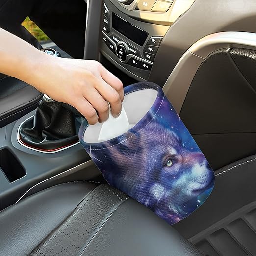 Small Trash Can for Car Wolf Galaxy Print Automotive Accessories for Interior Organizer Truck SUV RV Vehicle Home Office Small Portable Hanging Garbage Bags