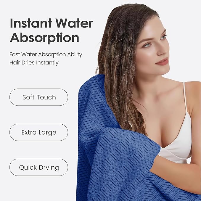 JML Microfiber Bath Towels, Large Bathroom Towel 2 Pack (30" x 60"), Oversized, Soft, Super Absorbent and Fast Drying, Multipurpose Use for Sport, Fitness, Yoga, Diamond Cross Grid Navy