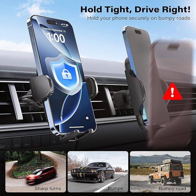 APPS2Car Suction Cup Phone Mount, Windshield/Dashboard/Air Vent Car Phone Holder Mount with Sticky Gel Pad, Compatible with iPhone, Samsung, All Cellphone, Thick Case Friendly