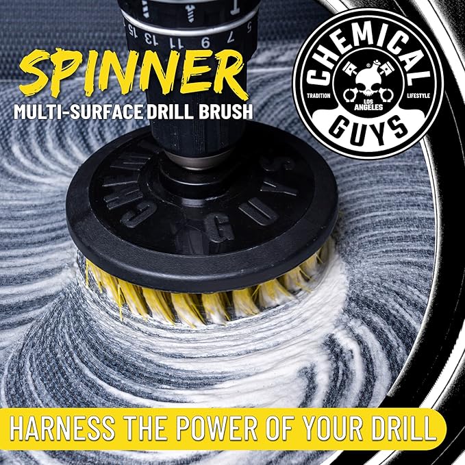 Chemical Guys ACC507 Medium Duty Spinner Multi-Surface Drill Brush Attachment (Fits Any Standard Drill - Power Scrubber Removes Stains & Cleans Floor Mats, Upholstery & Carpets), Yellow