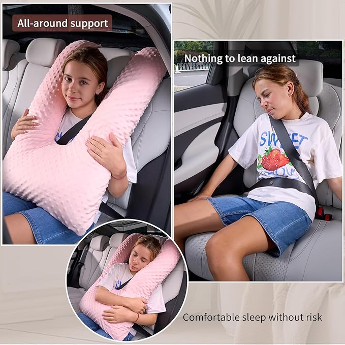 Travel Pillow for Kids Adult, Pillow for Car Sleeping Ultra Large U-Shaped with Removable Soft Cover Support Fix Neck and Body Sitting/Sleeping on The Trip (Blue)
