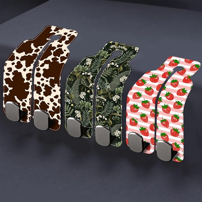 1 Pack Car Seat Headrest Hooks for Purses and Bags White Stars and Moons Bag Purse Holder for Car with Double Metal Hooks Car Purse Hanger Hanging Accessories