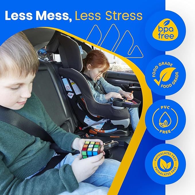 Kids Travel Tray – Large Base - Car Seat and Car Cup Holder Tray - Tray for Snacks, Entertainment, Toys – Includes Cup Holder – Fits Most Car Seats