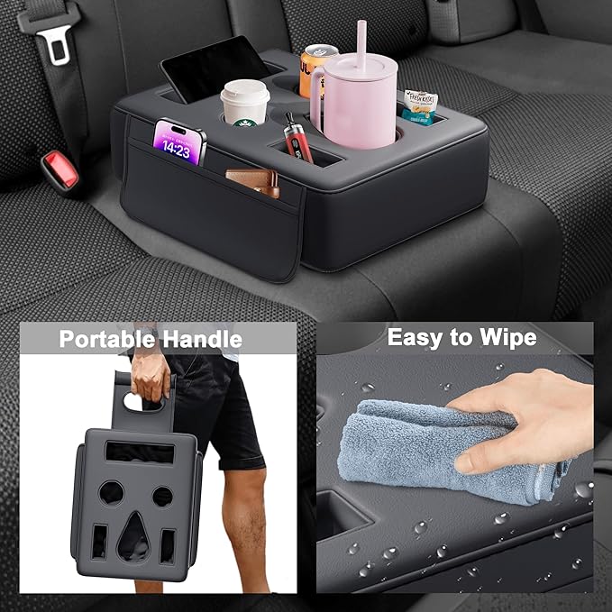 2026 Upgraded Car Cup Holder, 8 in 1 Back Seat Cup Holder for Car, PU Leather Backseat Organizer Car Cupholder Expander Tray for Trucks SUVs RVs Center Console Couch, Holds Drinks Food Phone Remote