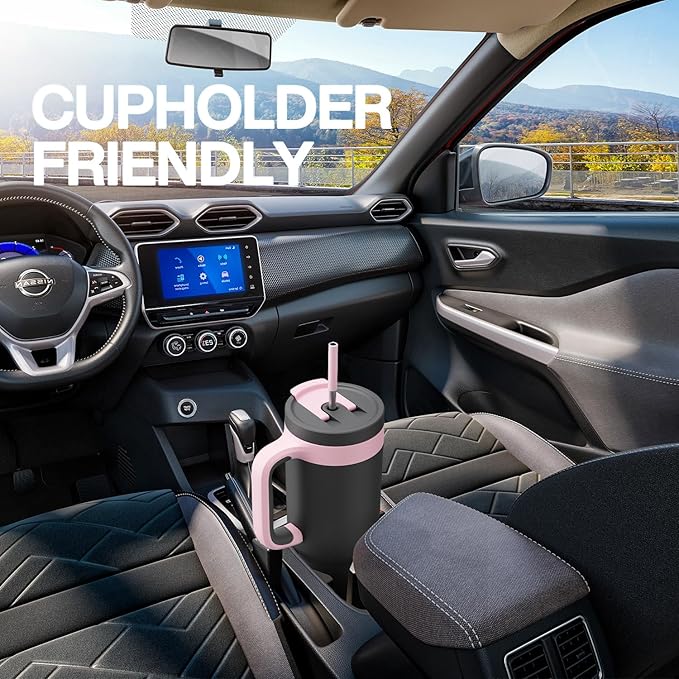 POWCAN 40 oz Tumbler with Handle, 2-in-1 Straw and Sip Lid, Leakproof, Dishwasher Safe, Insulated Stainless Steel Travel Coffee Mug, Keeps Cold for 34 Hours, Fits in Car Cup Holder (Forest)