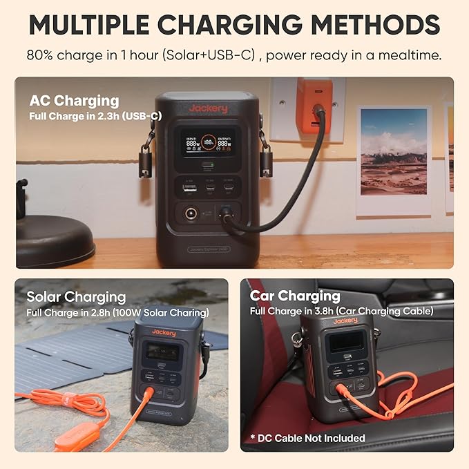 Jackery Explorer 240D Power Bank (80,000mAh), LiFePO4 Battery 256Wh Portable Power Station, USB-C Cable Included,200W DC Output,1-Hour Fast Charging, Compact for Outdoor Camping, Travel, Emergencies