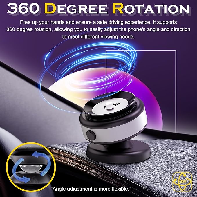 Fostex Super Strong Magnetic Phone Holder for Car & Desk, N52 Magnet 360 Rotation Phone Mount, Secure Grip for All Phones on Dashboard/Glass/Wall