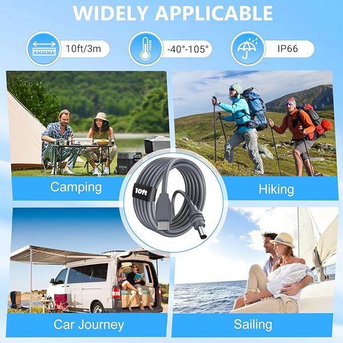 Starlink Mini USB C to DC Power Cable, Compatible with 65W+ Power Bank and PD Charger, Starlink Mini Cable USB Type-C to DC Cord, 18AWG Waterproof, Plug and Play for Outdoor Camping Travel (10FT/3M)