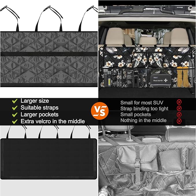 Femuar Car Trunk Organizer, Large Capacity Backseat Trunk Organizer (42"*18"), Collapsible Car Storage Bag with 8 Pockets - Hibiscus