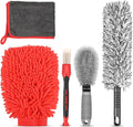 Preciva 5PCS Car Wheel & Tire Brush Kit -Car Cleaning Kit, Wheel Cleaner Brush, Soft-bristled Rim Brush, Car Drying Towel, Car Detailing Cleaning Wash Brush Supplies Kit for Interior Exterior Wheels