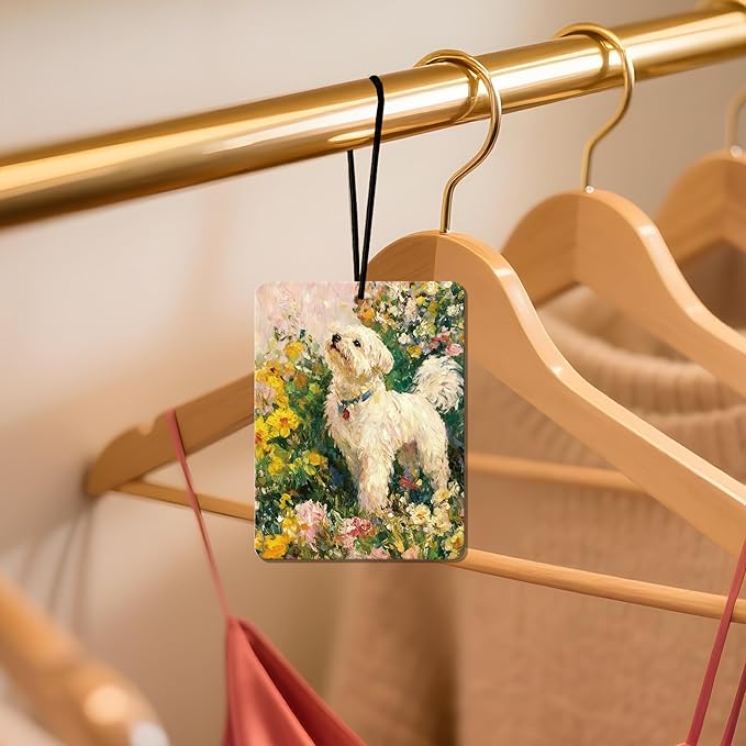 Vintage Floral Puppy Air Freshener 4Pcs, Artistic Dog & Flower Scene Air Freshener for Car Interior, Closet, Drawer, Books, Car Mirror Decor Hanging, Gift for Dog Lovers