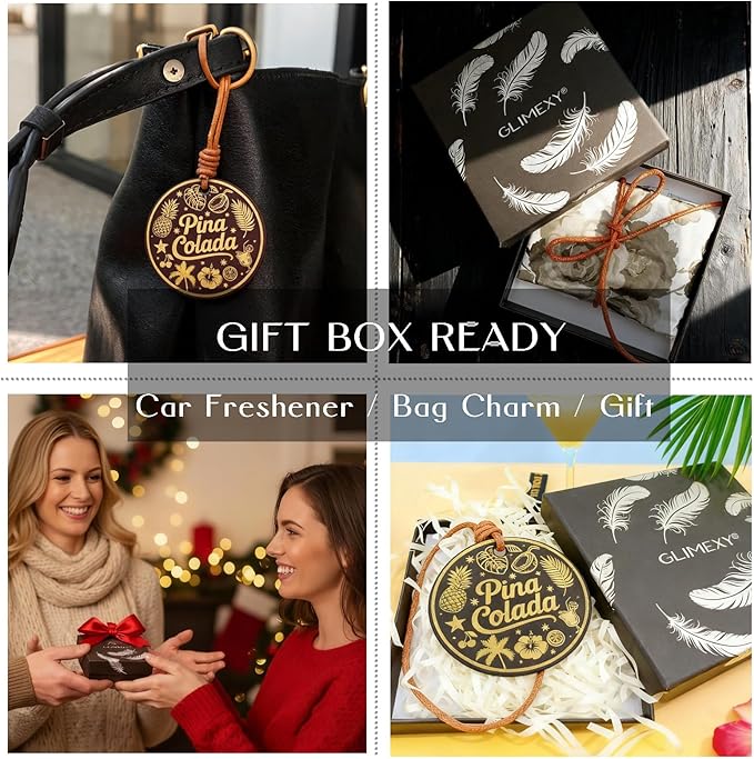 Leather Air Freshener for Car Pina Colada Crazy Horse Leather Car Mirror Hanging Accessories Multi Purpose Car Charm for Interior Decor Gifts for Friends Women