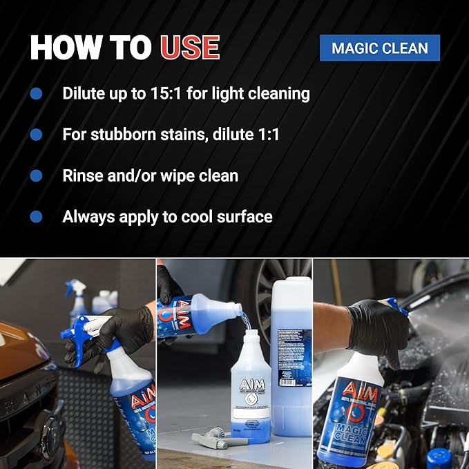 AIM Chemicals Magic Clean Multipurpose Cleaner - Industrial & Car Detailing - Cleans Cars, Trucks, SUVs, Boats, RVs - Effective Wheel & Tire Cleaner - Powerful Degreaser - Heavy Duty Use, 5 Gal