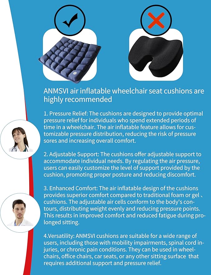 Inflatable Travel Seat Cushion with Built-in Pump & Carry Bag (Blue Cushion with Silver Storage Bag)