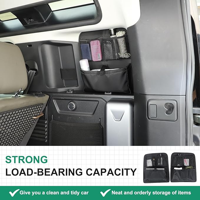 Car Trunk Side Organizer Bag Compatible with Land Rover Defender 90 110 130 2020-2024 Oxford Cloth Multifunctional Trunk Storage Bag Black Mesh Trunk Organizer Bag 2PCS/Set