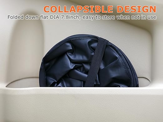 Ginsco 2 Gallons New Leakproof Car Trash Can, Compact Trash Can Pop-up Collapsible Hanging Car Trash Bin with Hook and Loop, Waterproof PEVA Liner Open-Top Garbage Can for Cars Home Office